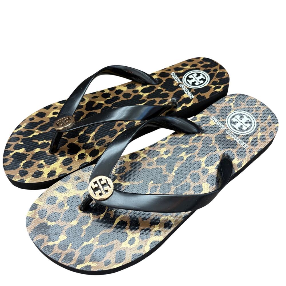 Tory Burch Black Leopard Print Flip-Flop Thong Sandals Womens Size 7